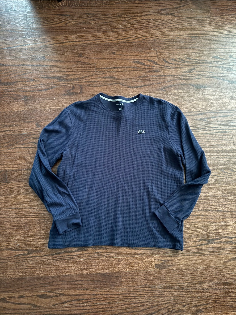 Lacoste Men's Navy Long Sleeve Waffle-Knit Crew